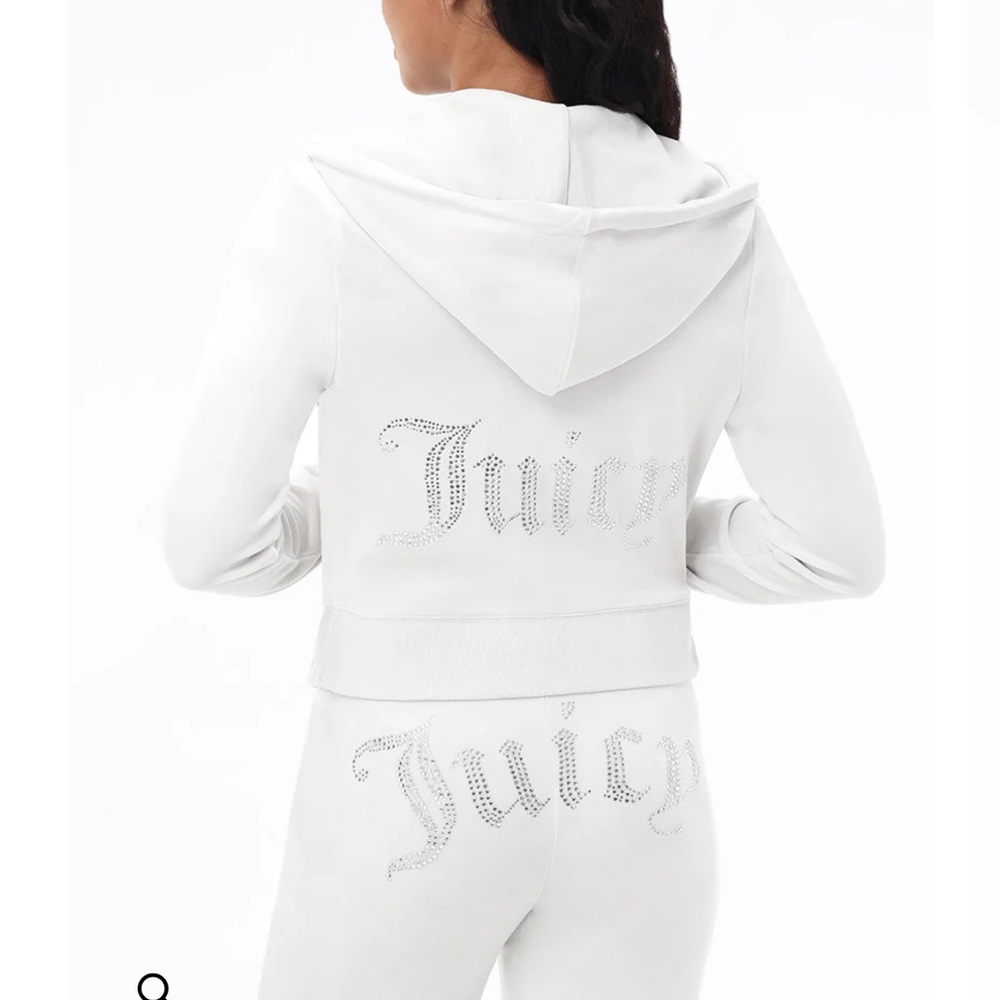 Juicy Couture White Rhinestone Logo Cropped Hoodie